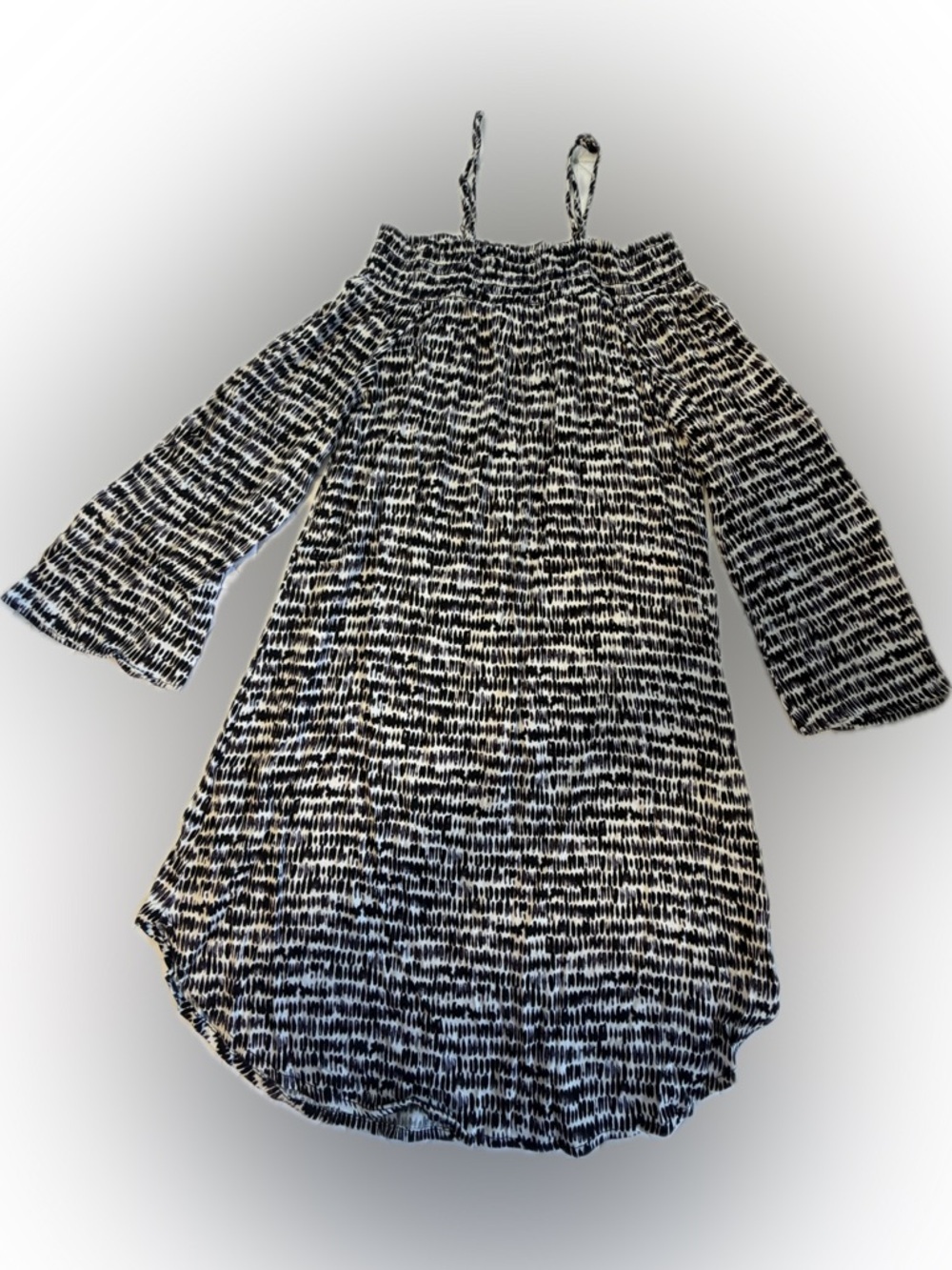 Green Dragon Black and White Printed Off-Shoulder Dress 4/$25